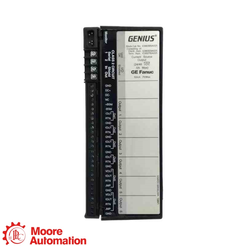 GE Fanuc IC660BBA025 Genius I/O 24/48 VDC Current-Source Analog 6-Output Block
